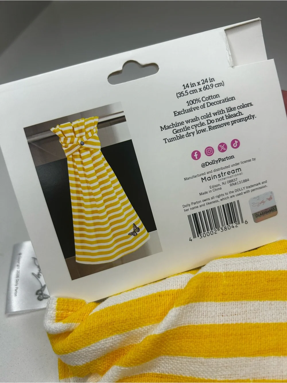 NEW Dolly Parton Yellow & White Striped butterfly fridge towel Snap 100% cotton